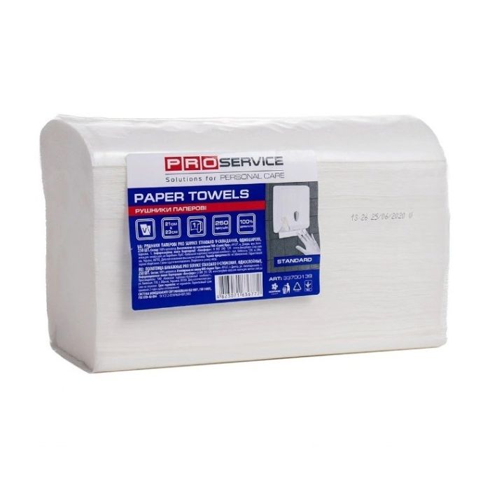 PRO service Standard Рушник паперовий V-скл. одношаровий 250шт. білий (20шт/ящ)